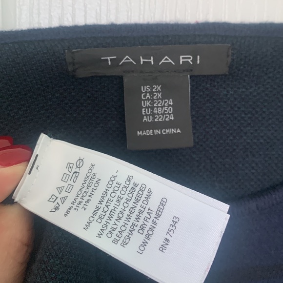 NWOT Tahari soft plaid pullover sweater top tunic boat neck 3/4 sleeve size 2X - Picture 5 of 8